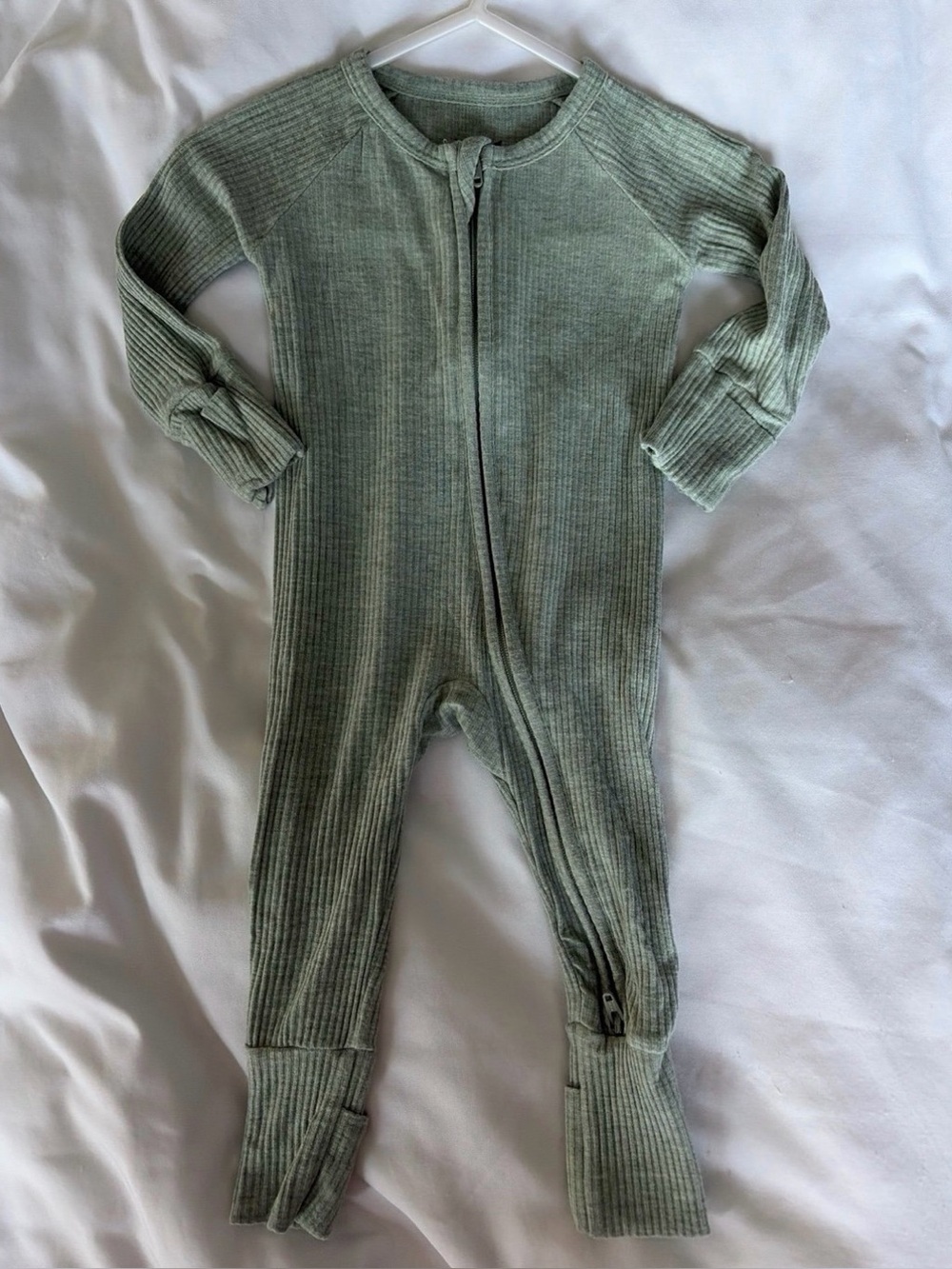 Little Sleepies Sage Ribbed Zippy